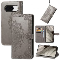 Lacné Kryty | Peňaženkové puzdro Embossing Pattern Mandala Flower sivé – Google Pixel 8 | Lacné Kryty
