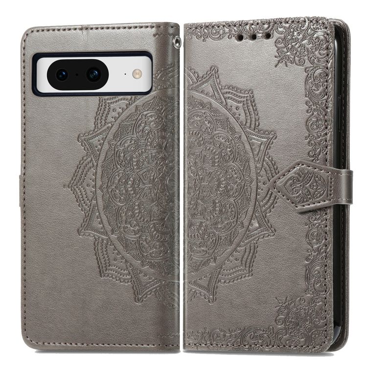 Peňaženkové puzdro Embossing Pattern Mandala Flower sivé – Google Pixel 8 Pro