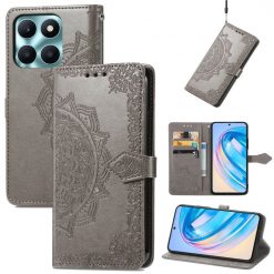 Lacné Kryty | Peňaženkové puzdro Embossing Pattern Mandala Flower sivé – Honor X6a | Lacné Kryty