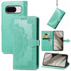 Lacné Kryty | Peňaženkové puzdro Embossing Pattern Mandala Flower zelené – Google Pixel 8 | Lacné Kryty