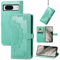 Lacné Kryty | Peňaženkové puzdro Embossing Pattern Mandala Flower zelené – Google Pixel 8 Pro | Lacné Kryty