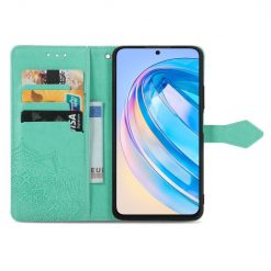Lacné Kryty | Peňaženkové puzdro Embossing Pattern Mandala Flower zelené – Honor X6a | Lacné Kryty