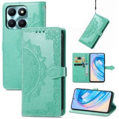 Lacné Kryty | Peňaženkové puzdro Embossing Pattern Mandala Flower zelené – Honor X6a | Lacné Kryty