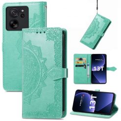 Lacné Kryty | Peňaženkové puzdro Embossing Pattern Mandala Flower zelené – Xiaomi 13T / 13T Pro | Lacné Kryty