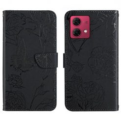 Peňaženkové puzdro Embossing Pattern Motýľ a ruže čierne – Motorola Edge 40 Neo | Lacné Kryty Lacné Kryty | Peňaženkové puzdro Embossing Pattern Motýľ a ruže čierne – Motorola Edge 40 Neo | Lacné Kryty