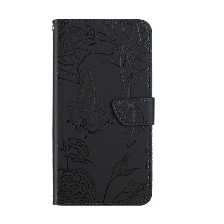 Peňaženkové puzdro Embossing Pattern Motýľ a ruže čierne – Motorola Moto G54 5G / G54 5G Power Edition