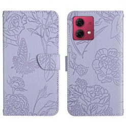 Peňaženkové puzdro Embossing Pattern Motýľ a ruže fialové – Motorola Edge 40 Neo | Lacné Kryty Lacné Kryty | Peňaženkové puzdro Embossing Pattern Motýľ a ruže fialové – Motorola Edge 40 Neo | Lacné Kryty