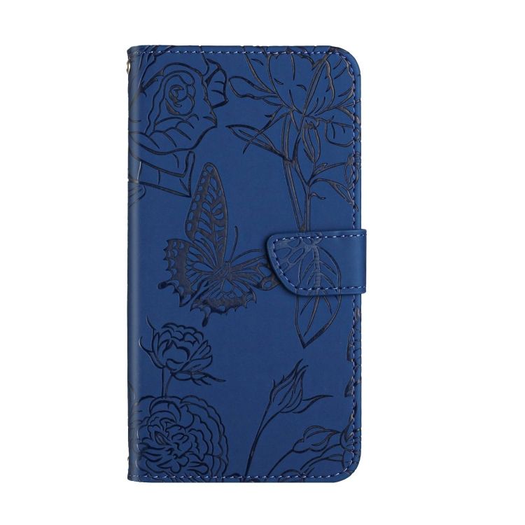 Peňaženkové puzdro Embossing Pattern Motýľ a ruže modré – Motorola Moto G54 5G / G54 5G Power Edition