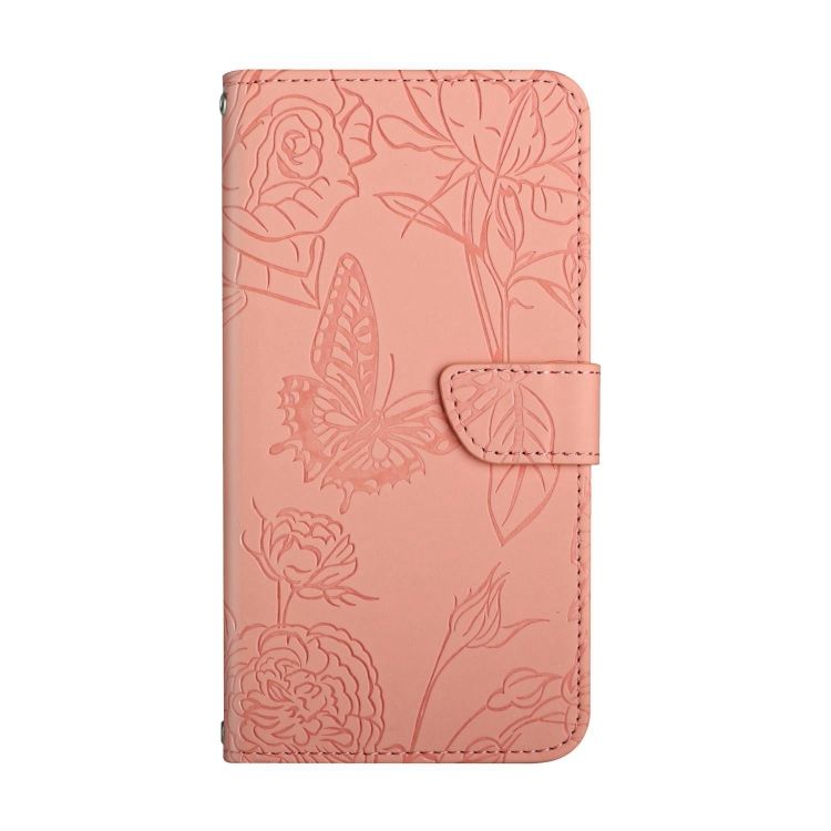 Peňaženkové puzdro Embossing Pattern Motýľ a ruže ružové – Motorola Moto G84 5G
