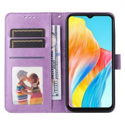 Lacné Kryty | Peňaženkové puzdro Embossing Pattern Slnečnica fialové – Oppo A38 | Lacné Kryty
