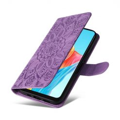 Lacné Kryty | Peňaženkové puzdro Embossing Pattern Slnečnica fialové – Oppo A38 | Lacné Kryty