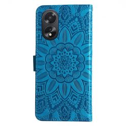 Lacné Kryty | Peňaženkové puzdro Embossing Pattern Slnečnica modré – Oppo A38 | Lacné Kryty