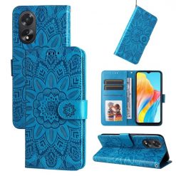 Lacné Kryty | Peňaženkové puzdro Embossing Pattern Slnečnica modré – Oppo A38 | Lacné Kryty