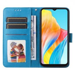 Lacné Kryty | Peňaženkové puzdro Embossing Pattern Slnečnica modré – Oppo A38 | Lacné Kryty