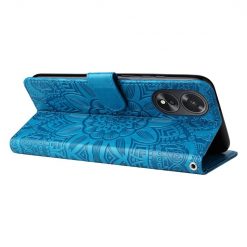 Lacné Kryty | Peňaženkové puzdro Embossing Pattern Slnečnica modré – Oppo A38 | Lacné Kryty