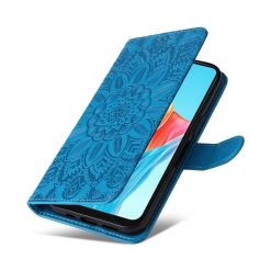 Lacné Kryty | Peňaženkové puzdro Embossing Pattern Slnečnica modré – Oppo A38 | Lacné Kryty