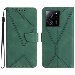 Lacné Kryty | Peňaženkové puzdro Embossing Pattern Stitchy case zelené – Xiaomi 13T / 13T Pro | Lacné Kryty