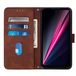 Lacné Kryty | Peňaženkové puzdro Embossing Pattern Cross hnedé – T Phone / T Phone (2023) | Lacné Kryty