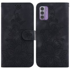 Lacné Kryty | Peňaženkové puzdro Embossing Pattern Ľalia čierne – Nokia G42 | Lacné Kryty