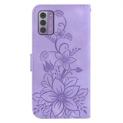 Peňaženkové puzdro Embossing Pattern Ľalia fialové – Nokia G42 | Lacné Kryty Lacné Kryty | Peňaženkové puzdro Embossing Pattern Ľalia fialové – Nokia G42 | Lacné Kryty