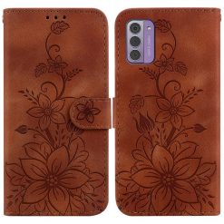 Lacné Kryty | Peňaženkové puzdro Embossing Pattern Ľalia hnedé – Nokia G42 | Lacné Kryty