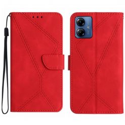 Lacné Kryty | Peňaženkové puzdro Embossing Pattern Stitchy case červené – Motorola Moto G14 | Lacné Kryty