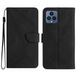 Lacné Kryty | Peňaženkové puzdro Embossing Pattern Stitchy case čierne – T Phone / T Phone (2023) | Lacné Kryty
