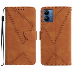 Lacné Kryty | Peňaženkové puzdro Embossing Pattern Stitchy case hnedé – Motorola Moto G14 | Lacné Kryty