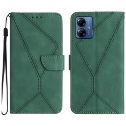 Lacné Kryty | Peňaženkové puzdro Embossing Pattern Stitchy case zelené – Motorola Moto G14 | Lacné Kryty