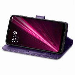 Lacné Kryty | Peňaženkové puzdro Embossing Pattern Štvorlístok fialové – T Phone / T Phone (2023) | Lacné Kryty