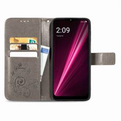 Lacné Kryty | Peňaženkové puzdro Embossing Pattern Štvorlístok sivé – T Phone / T Phone (2023) | Lacné Kryty