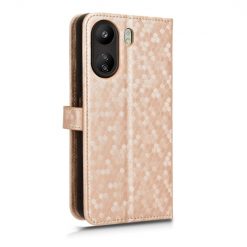 Lacné Kryty | Peňaženkové puzdro Honeycomb Dot Texture Case zlaté – Xiaomi Redmi 13C / Xiaomi Poco C65 | Lacné Kryty