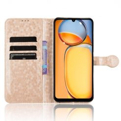 Lacné Kryty | Peňaženkové puzdro Honeycomb Dot Texture Case zlaté – Xiaomi Redmi 13C / Xiaomi Poco C65 | Lacné Kryty