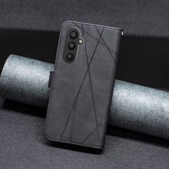 Lacné Kryty | Knižkové puzdro Rhombus čierne – Samsung Galaxy A25 5G | Lacné Kryty