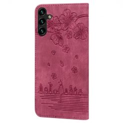 Peňaženkové puzdro Embossing Pattern Mačka bordové – Samsung Galaxy A15 4G/5G | Lacné Kryty Lacné Kryty | Peňaženkové puzdro Embossing Pattern Mačka bordové – Samsung Galaxy A15 4G/5G | Lacné Kryty