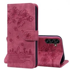 Peňaženkové puzdro Embossing Pattern Mačka bordové – Samsung Galaxy A15 4G/5G | Lacné Kryty Lacné Kryty | Peňaženkové puzdro Embossing Pattern Mačka bordové – Samsung Galaxy A15 4G/5G | Lacné Kryty