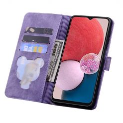 Lacné Kryty | Peňaženkové puzdro Embossing Pattern Mačka fialové – Samsung Galaxy A15 4G/5G | Lacné Kryty