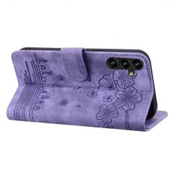 Lacné Kryty | Peňaženkové puzdro Embossing Pattern Mačka fialové – Samsung Galaxy A15 4G/5G | Lacné Kryty