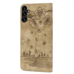 Lacné Kryty | Peňaženkové puzdro Embossing Pattern Mačka hnedé – Samsung Galaxy A15 4G/5G | Lacné Kryty