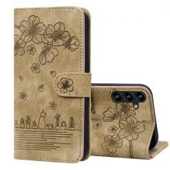 Lacné Kryty | Peňaženkové puzdro Embossing Pattern Mačka hnedé – Samsung Galaxy A15 4G/5G | Lacné Kryty