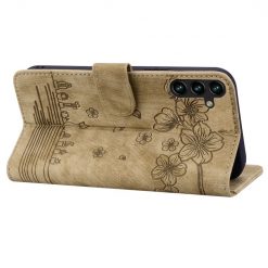 Lacné Kryty | Peňaženkové puzdro Embossing Pattern Mačka hnedé – Samsung Galaxy A15 4G/5G | Lacné Kryty