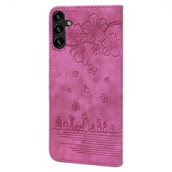 Lacné Kryty | Peňaženkové puzdro Embossing Pattern Mačka ružové – Samsung Galaxy A15 4G/5G | Lacné Kryty