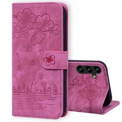 Lacné Kryty | Peňaženkové puzdro Embossing Pattern Mačka ružové – Samsung Galaxy A15 4G/5G | Lacné Kryty