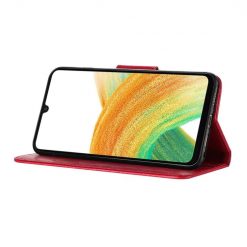 Lacné Kryty | Peňaženkové puzdro Embossing Pattern Motýľ a kvet červené – Samsung Galaxy A05s | Lacné Kryty