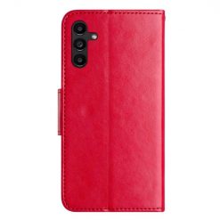 Lacné Kryty | Peňaženkové puzdro Embossing Pattern Motýľ a kvet červené – Samsung Galaxy A15 4G/5G | Lacné Kryty