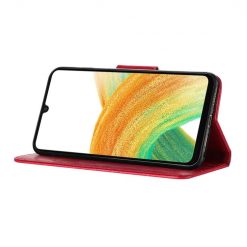 Lacné Kryty | Peňaženkové puzdro Embossing Pattern Motýľ a kvet červené – Samsung Galaxy A15 4G/5G | Lacné Kryty