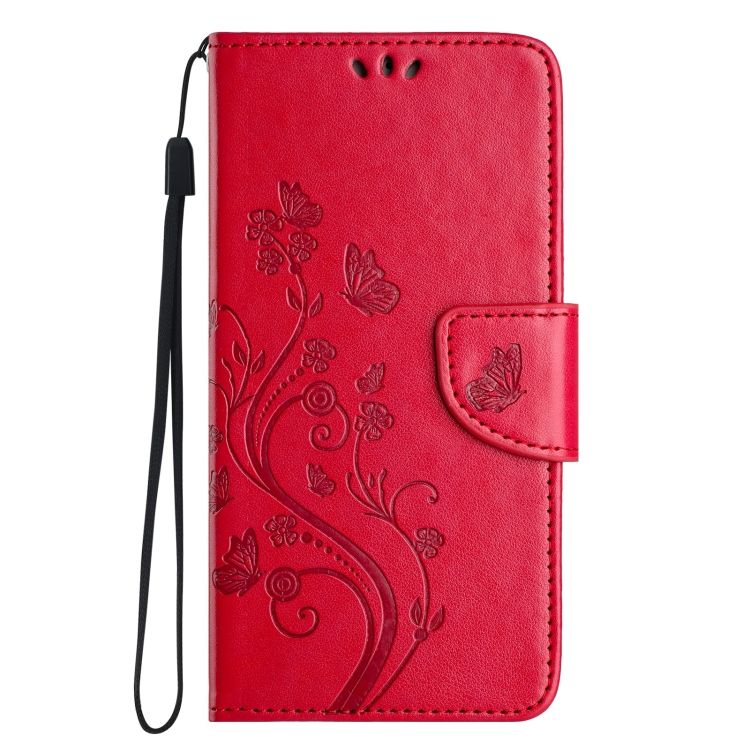 Peňaženkové puzdro Embossing Pattern Motýľ a kvet červené – Samsung Galaxy A15 4G/5G