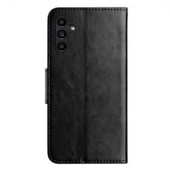Lacné Kryty | Peňaženkové puzdro Embossing Pattern Motýľ a kvet čierne – Samsung Galaxy A15 4G/5G | Lacné Kryty