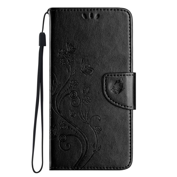 Peňaženkové puzdro Embossing Pattern Motýľ a kvet čierne – Samsung Galaxy A15 4G/5G