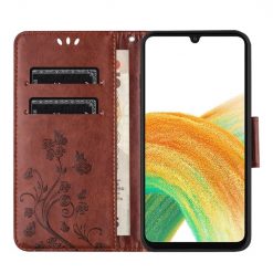 Peňaženkové puzdro Embossing Pattern Motýľ a kvet hnedé – Samsung Galaxy A05s | Lacné Kryty Lacné Kryty | Peňaženkové puzdro Embossing Pattern Motýľ a kvet hnedé – Samsung Galaxy A05s | Lacné Kryty